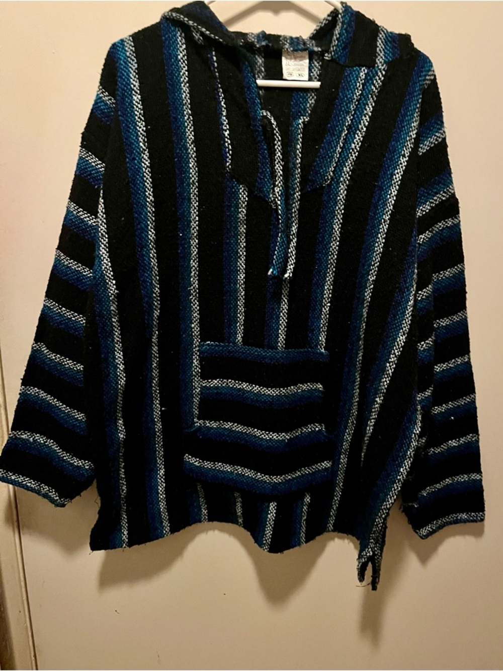 Striped Baja Hoodie Pullover in Black & Blue